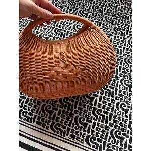 Vintage Woven  Basket Bag 1960s Tote, Small Handbag